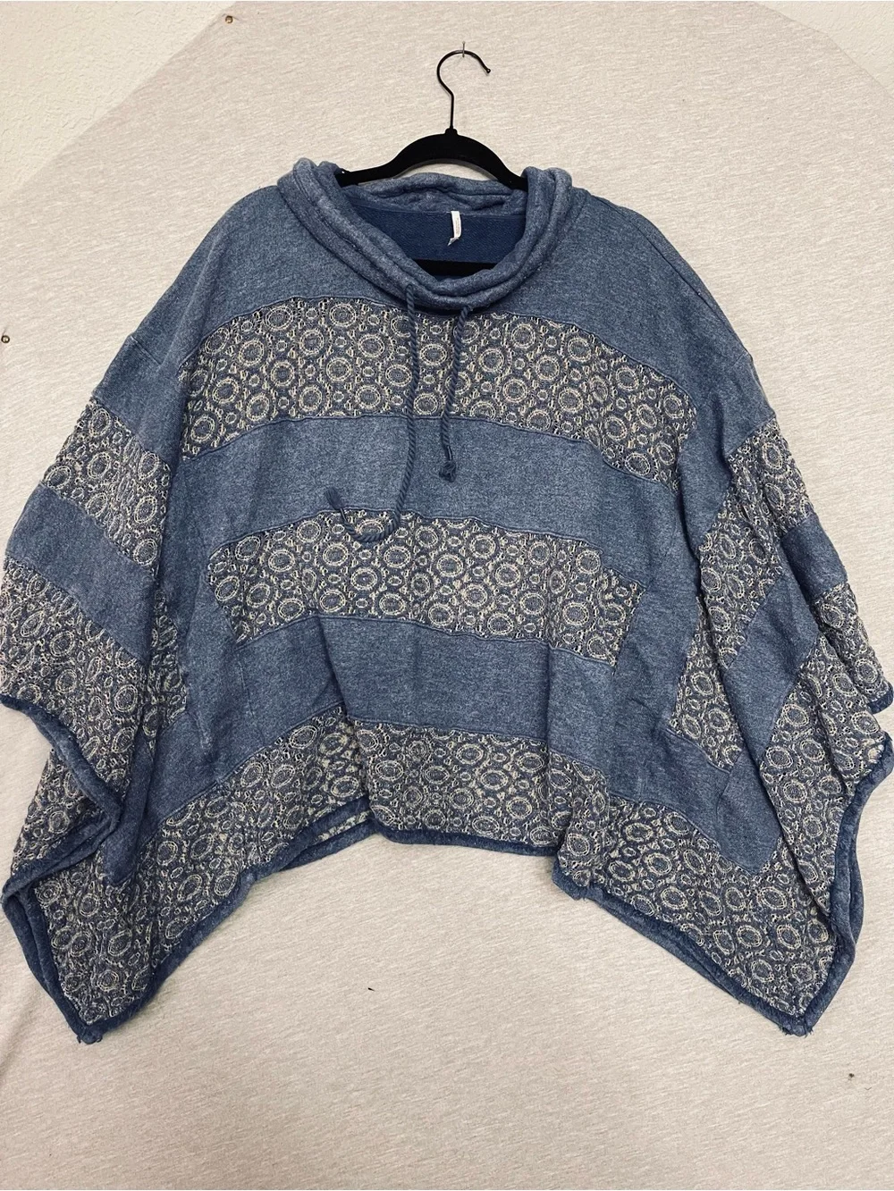 Free People Blue French Terry Cowl Neck Poncho Pullover